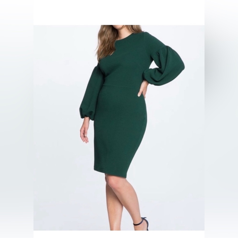 Eloquii Emerald Green Sheath Dress with 3/4 Balloon Sleeves - Size 24